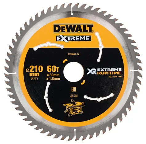 DeWalt DT99567 / Pilový kotouč pro stolní aku pily / Průměr 210x30 mm / Šířka řezu 1.80 mm / Počet zubů 60
