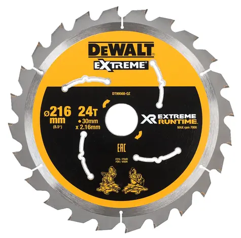 DeWalt DT99568 / Pilový kotouč pro pokosové aku pily / Průměr 216x30 mm / Šířka řezu 2.16 mm / Počet zubů 24