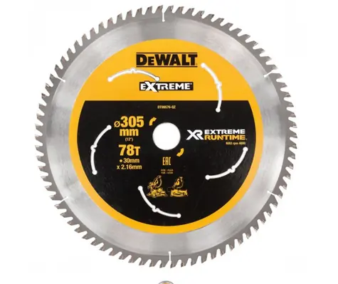 DeWalt DT99576-QZ / Pilový kotouč pro pokosové aku pily / Průměr 305x30 mm / Šířka řezu 2.16 mm / Počet zubů 78