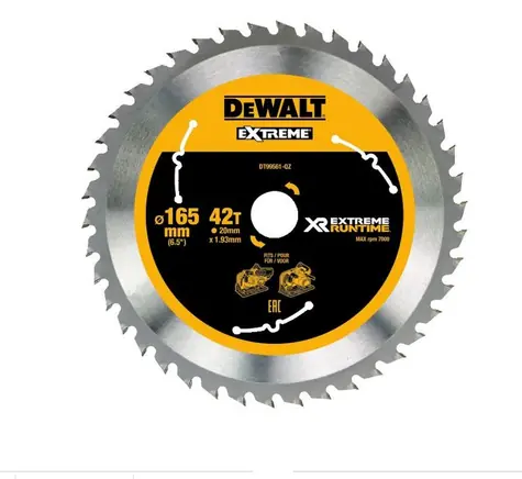 DeWalt DT99561 / Pilový kotouč pro ponorné aku pily / Průměr 165x20 mm / Šířka řezu 1.76 mm / Počet zubů 42