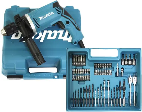 Makita HP1631KX3 / Impaktní Vrtačka s příslušenstvím (74 ks) / 710W / 13mm sklíčidlo / 3200 ot-min / 48.000 příklepů-min