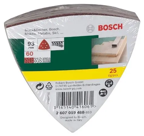 BOSCH 2607019488 / Sada brusného papíru pro delta brusky s otvory / Zrnitost 60 / Průměr 93 mm / 25 ks