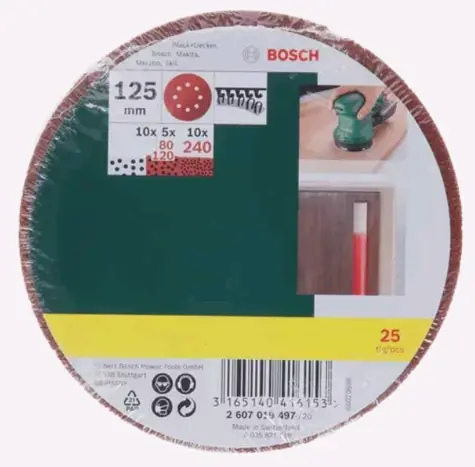 BOSCH 2607019497 / Sada brusných kotoučů pro excentrické brusky / Zrnitost 80 | 120 | 240 / Průměr 130 mm / 25 ks