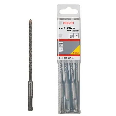 BOSCH 2608585617 / Sada příklepových vrtáků SDS-plus-5 / Rozměry 6 x 100 x 165 mm / 2 břity / 10 ks