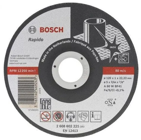 BOSCH 2608602221 / Řezací kotouč na nerezovou ocel / Průměr 125 x 22.23 mm / Šířka řezu 1 mm