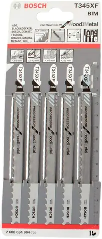 BOSCH 2608634994 / Sada pilových listů na dřevo a kov / BiM / Upínání T / Délka čepele 132 mm / Rozteč 2.4 - 5 mm / 5 ks