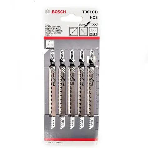 BOSCH 2608637590 / Sada pilových listů na měkké dřevo / HCS / Upínání T / Délka čepele 117 mm / Rozteč 3 mm / 5 ks