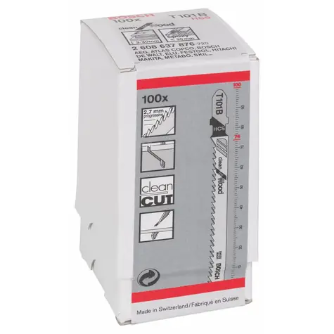 BOSCH 2608637876 / Sada pilových listů na měkké dřevo / HCS / Upínání T / Délka čepele 100 mm / Rozteč 2.7 mm / 100 ks
