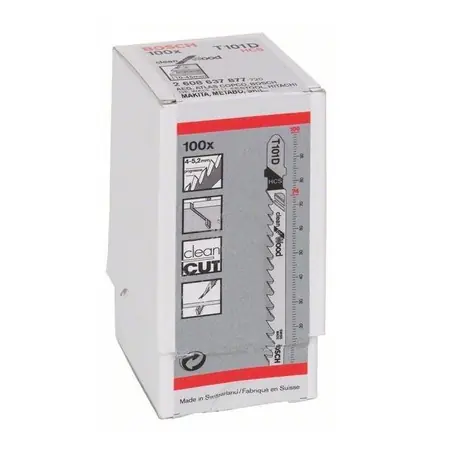 BOSCH 2608637877 / Sada pilových listů na měkké dřevo / HCS / Upínání T / Tloušťka 10-45 mm / Délka 100mm / 100 ks