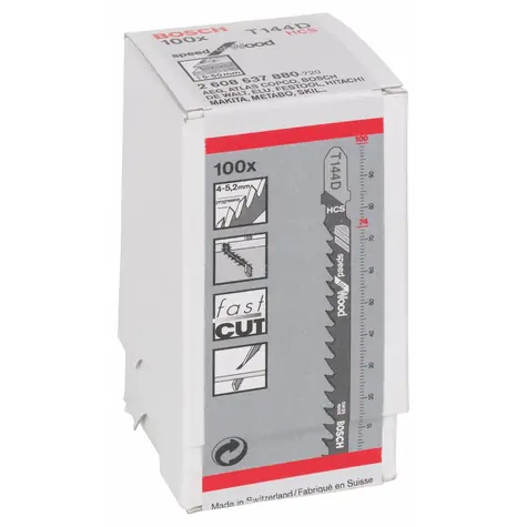 BOSCH 2608637880 / Sada pilových listů na měkké dřevo / HCS / Upínání T / Tloušťka 5-50 mm / Délka 100 mm / 100 ks
