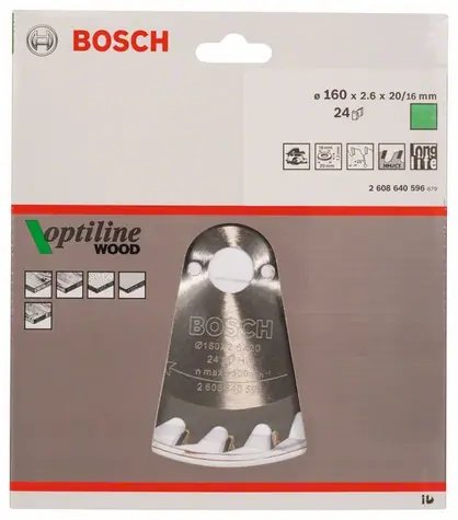 BOSCH 2608640596 / Pilový kotouč na dřevo / Průměr 160x20 mm / Šířka řezu 2.6 mm / Počet zubů 24
