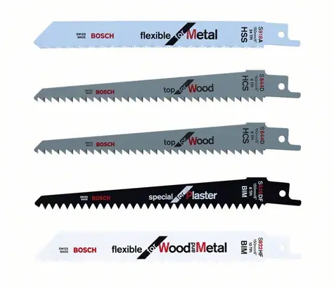 BOSCH F016800307 / Sada pilových listů na dřevo | kov | sádru / HCS / Upínání 1|2" / Délka čepele 150 mm / 5 ks