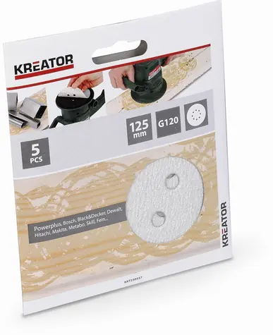 KREATOR KRT230557 / Brusný papír na barvu / Zrnitost 120 / Průměr 125 mm / 5 ks