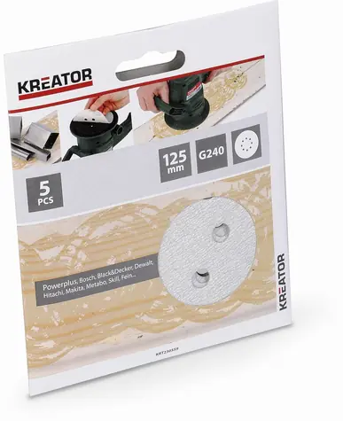 KREATOR KRT230559 / Brusný papír na barvu / Zrnitost 240 / Průměr 125 mm / 5 ks