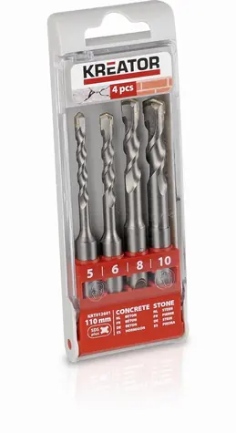 KREATOR KRT012601 / Sada vrtáků SDS-plus / Průměr 5-10 mm / Délka 110 mm / 4 ks