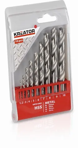 KREATOR KRT012002 / Sada vrtáků do kovu / HSS / Průměr 1-10 mm / 10 ks
