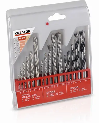 KREATOR KRT012502 / Sada vrtáků do kovu | kamene | dřeva / Průměr 2-10 mm / 16 ks