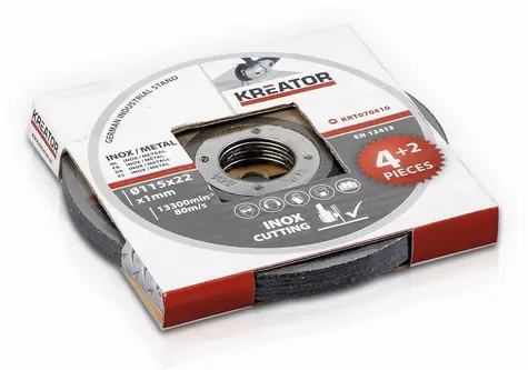 KREATOR KRT070410 / Řezací kotouč na kov / Průměr 115 x 22 mm / Šířka řezu 1.0 mm / 6 ks