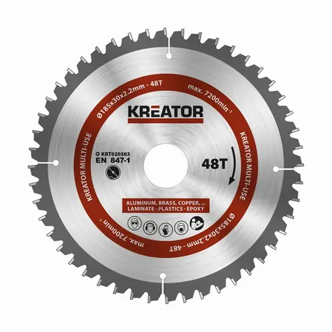KREATOR KRT020503 / Pilový kotouč univerzální / Průměr 185 x 30 mm / Šířka řezu 2.2 mm / Počet zubů 48 