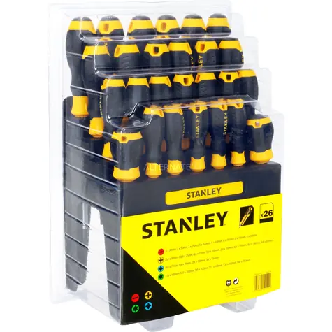 Stanley Sada šroubováků + stojan (26 ks) / Ploché | Křížové | TORX | Pozi
