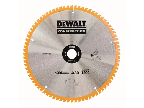 DeWalt DT1184 / Pilový kotouč na dřevo / Průměr 305x30mm / Počet zubů 80 / sklon zubů ATB 5°
