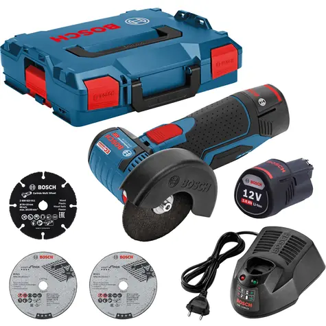 BOSCH GWS 12V-76 Professional + 2x aku / Aku úhlová bruska / 76 mm / 2x baterie GBA 12V 3.0Ah