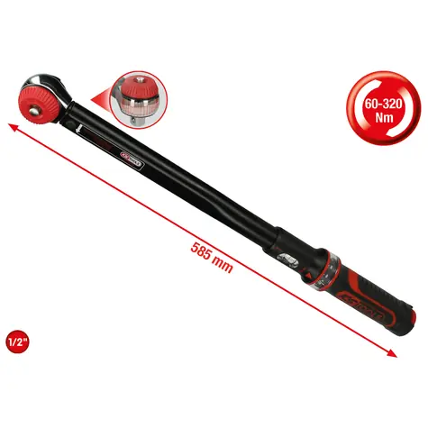 KS Tools ERGOTORQUE precision Momentový klíč - 60-320 Nm / s ráčnovou hlavou s přestavením otočným knoflíkem 1|2