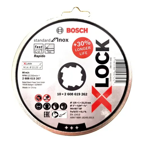 BOSCH Standard for Inox 2608619267 / Řezný kotouč / X-LOCK / 125x22.23mm / Šířka řezu 1.0 mm / plochý / 10ks