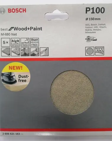 BOSCH M480 Best for Wood & Paint 2608621163 / Kotouč do excentrické brusky / Zrnitost 100 / 150mm / suchý zip / 5ks