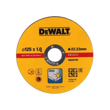 DeWalt DT3507 / Řezací kotouč na kov a ocel / 125 x 22.2 x 1.0 mm / Šířka řezu 1.0 mm / 10 ks