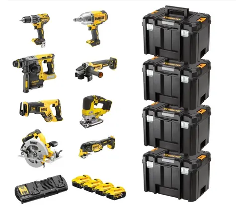DeWalt DCK865P4T / sada 8ks aku nářadí / 18V / 4x kufr / 4x 5.0Ah baterie / dvojitá nabíječka