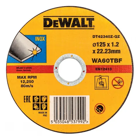 DeWalt DT42340Z / Řezný kotouč na nerezovou ocel / Průměr 125 x 22.23 mm / Šířka řezu 1.2 mm