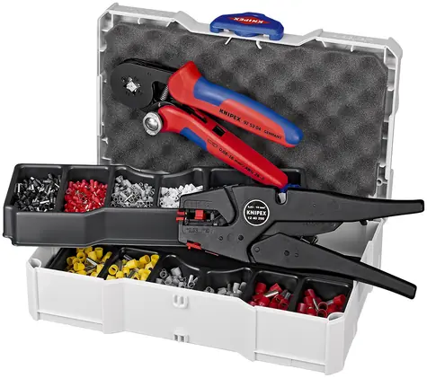 Knipex 979010 Sada kabelových koncovek s kleštěmi pro koncové dutinky a samonastavitelnými odizolovacími kleštěmi