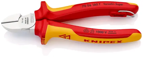 Knipex 70 06 160 T Boční štípací kleště VDE s připevňovacím okem 160mm / měkký: 4mm / polotvrdý: 3mm / tvrdý: 2mm