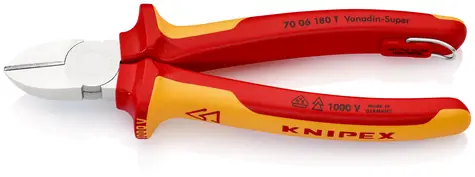 Knipex 70 06 180 T Boční štípací kleště VDE s připevňovacím okem 180mm / měkký: 4mm / polotvrdý: 3mm / tvrdý: 2.5mm
