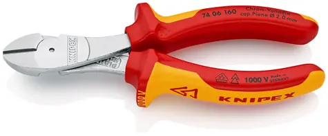 Knipex 74 06 160 Silové boční štípací kleště VDE 160mm / polotvrdý: 3.4mm / tvrdý: 2.5mm / strunový: 2mm