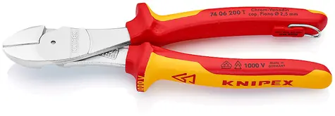 Knipex 74 06 200 T Silové boční štípací kleště VDE s připevňovacím okem 200mm / polotvrdý: 4.2mm / tvrdý: 3mm 