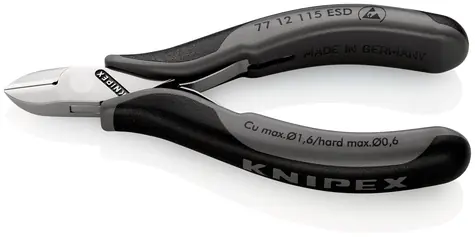 Knipex 77 12 115 ESD Boční štípací kleště pro elektroniku ESD 115mm / měkký:1.6mm / polotvrdý: 1.2mm / tvrdý:0.6mm 