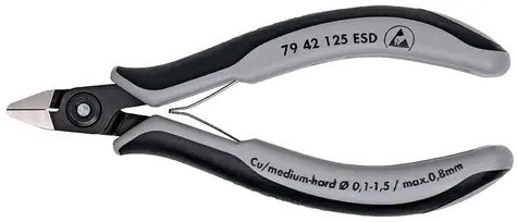 Knipex 79 42 125 Přesné boční štípací kleště na elektroniku 125mm / měkký: 0.1 - 1.5mm / polotvrdý:0.8mm