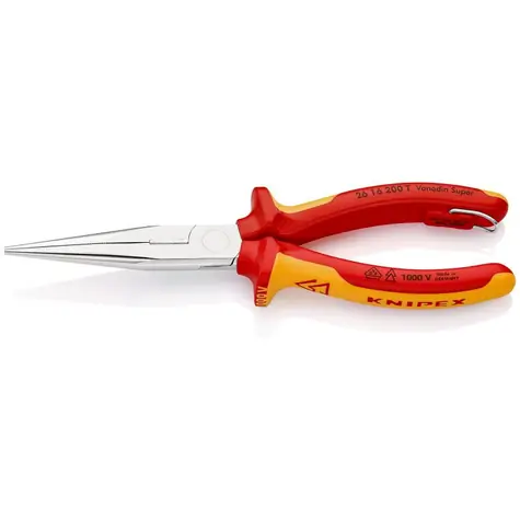 Knipex 26 16 200 T Půlkulaté kleště s břity VDE s připevňovacím okem 200mm / úzké ploché kleště / délka čelistí: 73mm 