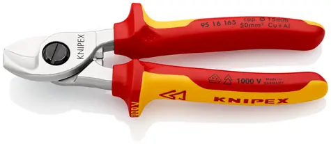 Knipex 95 16 165 T Kabelové nůžky VDE s připevňovacím okem 165mm / 15mm / 50mm2 / AWG 1|0