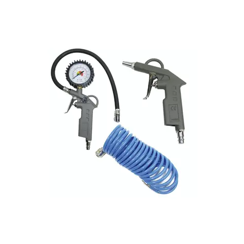 Aerotec sada pneumatických nástrojů / foukací pistole + pistole k huštění kol (30cm) + tlaková spirálová hadice (5m)