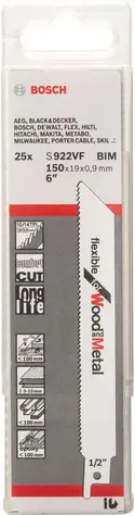BOSCH 2608657558 / Pilový plátek do pily ocasky S 922 VF / 150 x 19 x 0.9 mm / 1.8-2.6 mm / 25ks