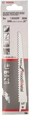 BOSCH 2608656258 / Pilový plátek do pily ocasky S 611 DF / 150 x 19 x 1.25 mm / 4.3 mm / 5ks