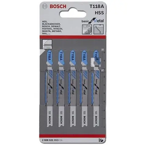 BOSCH 2608631013 / Pilový plátek do kmitací pily T 118 A / HSS / délka: 92 mm / Rozteč zubů: 1.1-1.5 mm / 5ks