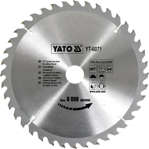 YATO YT-6071 / Pilový kotouč na dřevo / Průměr 250x30 mm / Šířka řezu 3.2 mm / Počet zubů 40