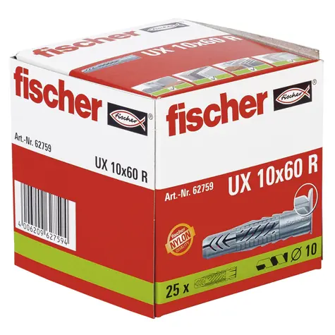 fischer UX 10x60 R S univerzální hmoždinka s límečkem 25 ks