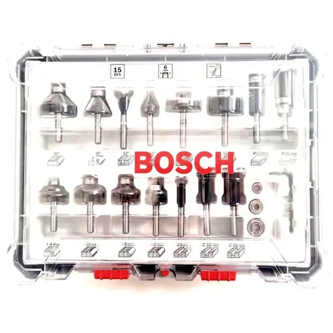 BOSCH 2607017471 / Smíšená sada tvarových fréz s vřetenem 6 mm / 15 ks