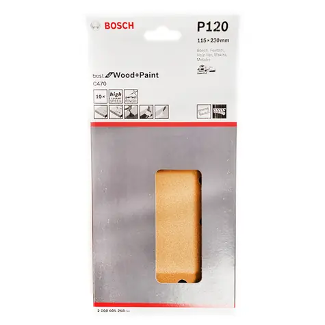 BOSCH C470 Best for Wood and Paint 2608605268 / Brusný papír / Zrnitost 120 / 115x230 mm / Děrování: 14 / 10 ks