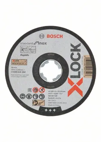 BOSCH Standard for Inox 2608619262 / Plochý řezný kotouč / X-LOCK / 125x22.23 mm / Šířka řezu 1.0 mm
